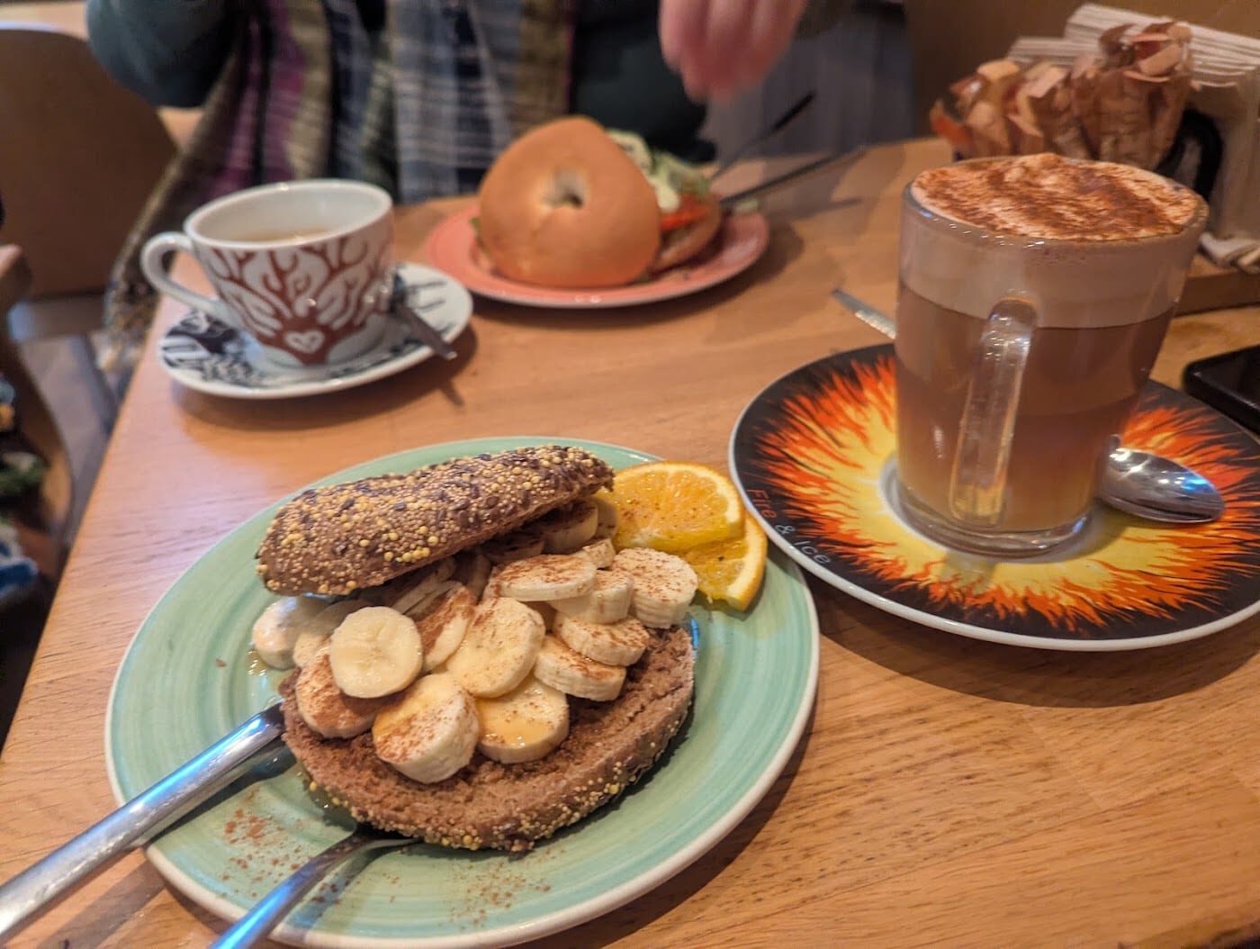 Bagels and coffee, right on the canal